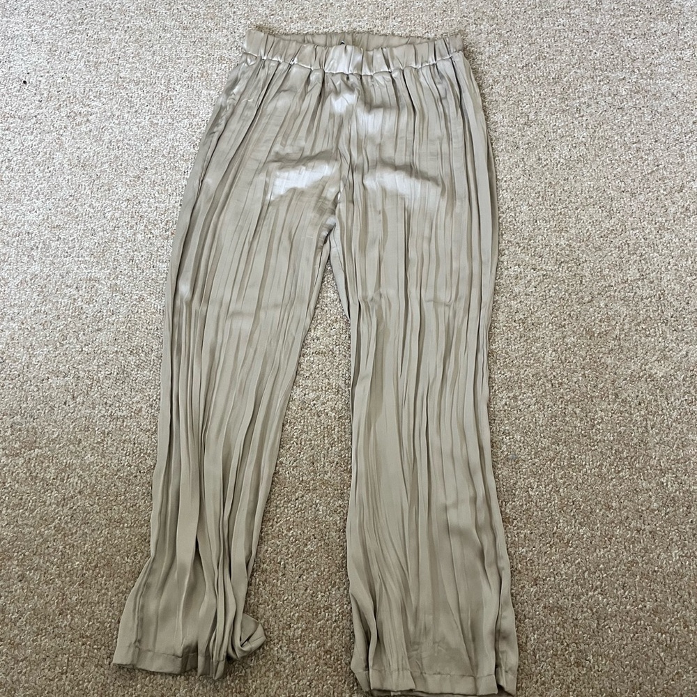 Zara Satin Trousers in Beige